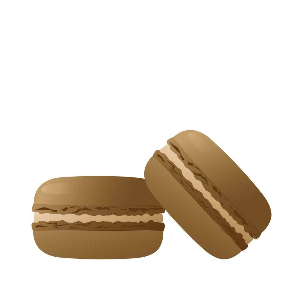 Brown chocolate macarons.Highly detailed dessert, macaroon, sweets, menu design, restaurants shop. Gradient macarons. Vector illustration