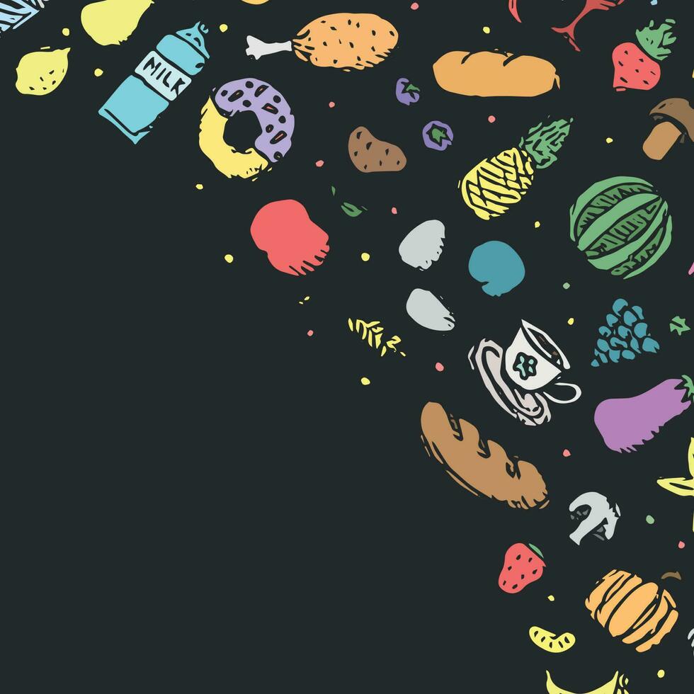 Drawn food background. Doodle food illustration with place for text vector