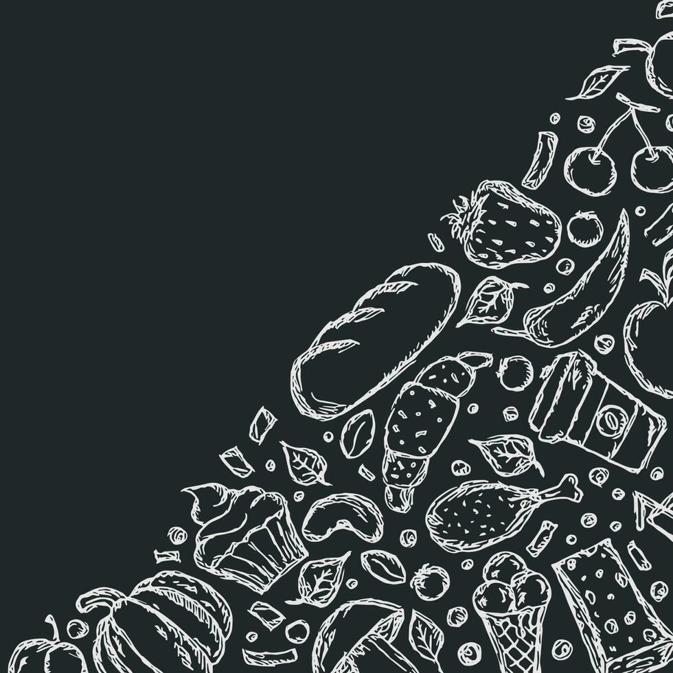 Drawn food background. Doodle food illustration with place for text vector