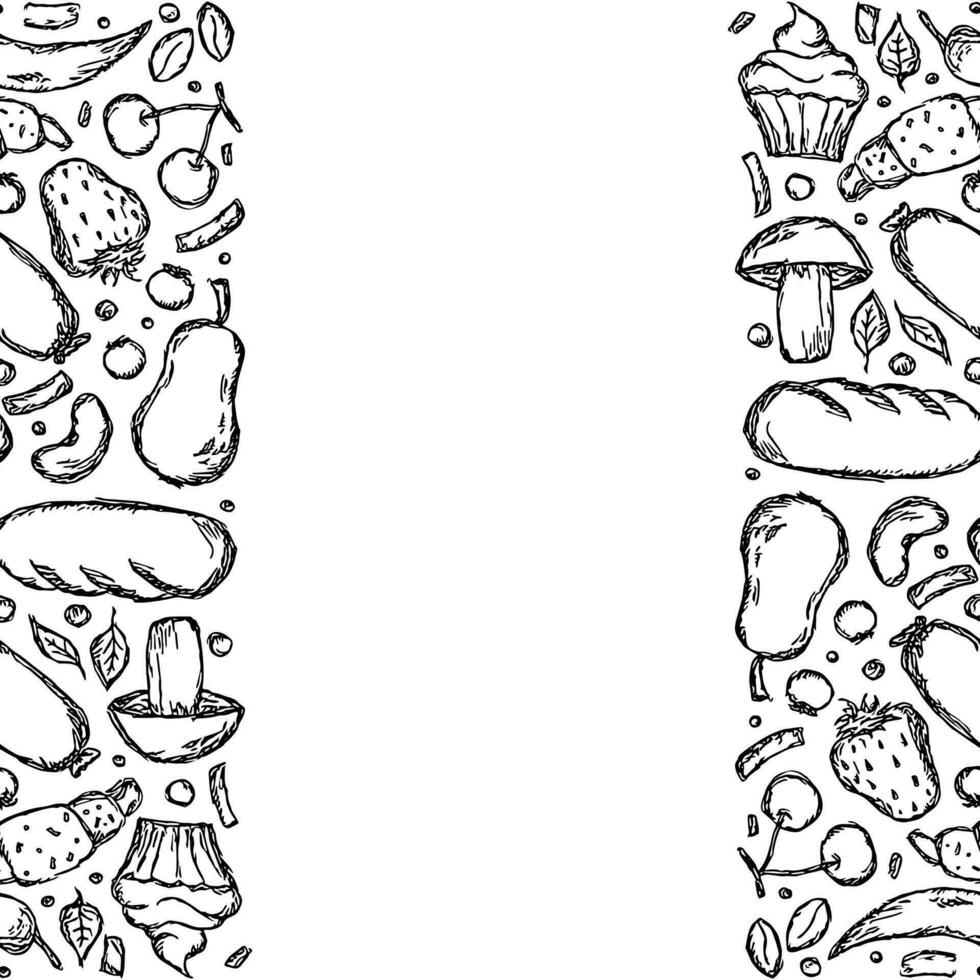 Drawn food background. Doodle food illustration with place for text vector