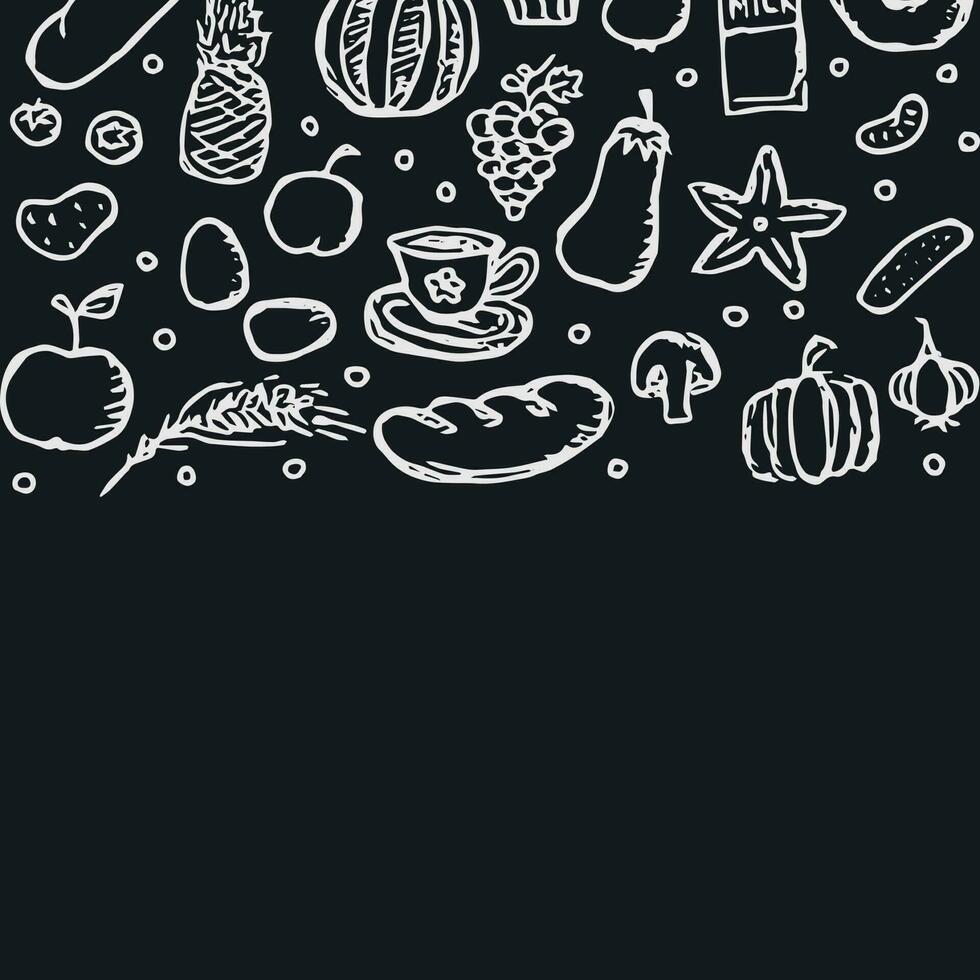 Drawn food background. Doodle food illustration with place for text vector