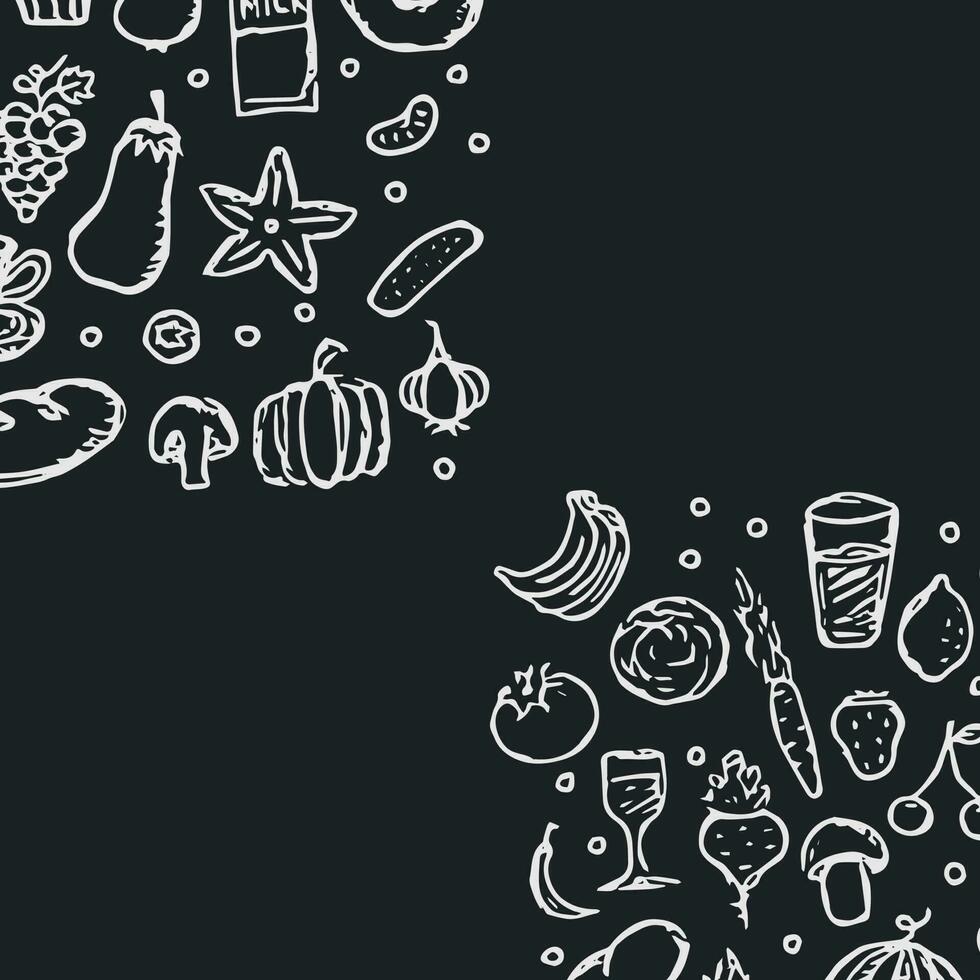 Drawn food background. Doodle food illustration with place for text vector