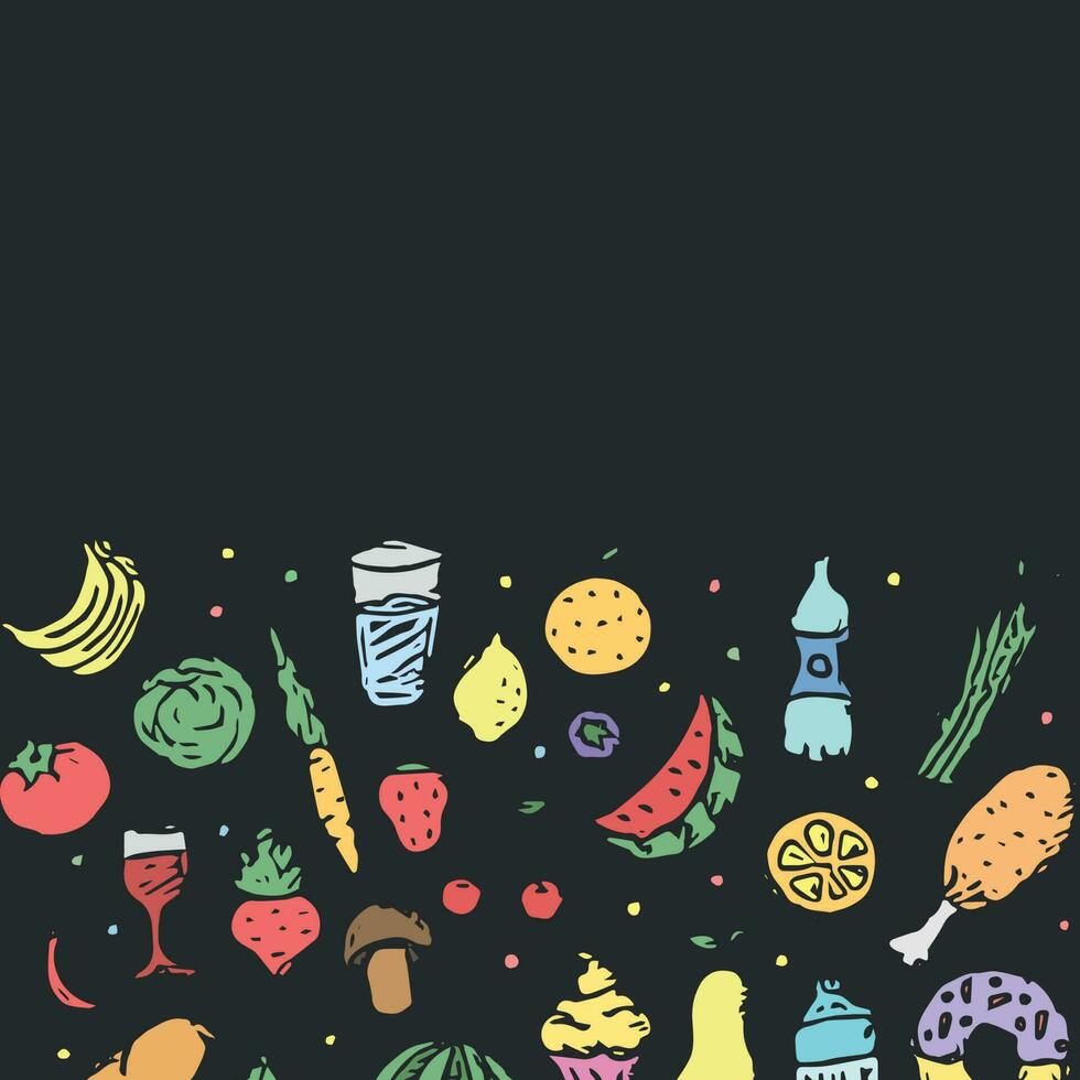 Drawn food background. Doodle food illustration with place for text vector