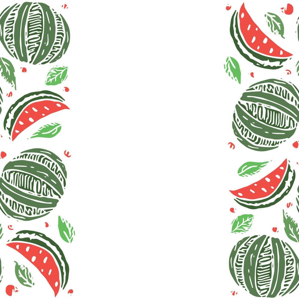 Watermelon background with place for text. Drawn watermelon illustration vector