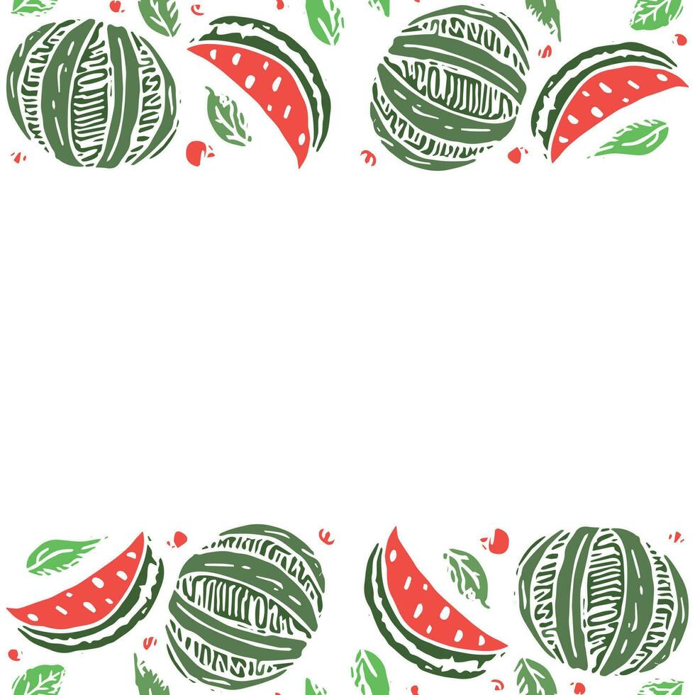 Watermelon background with place for text. Drawn watermelon illustration vector