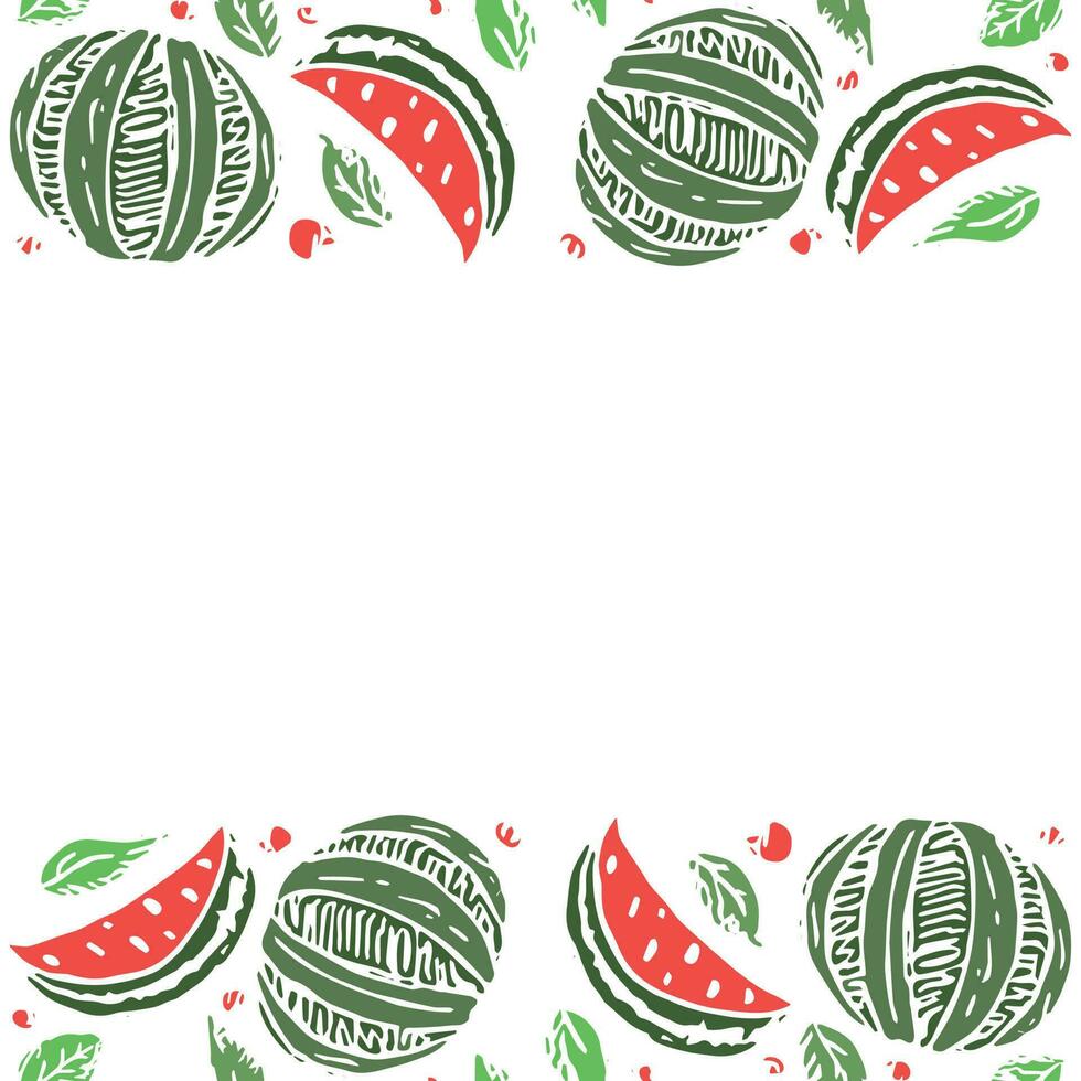 Watermelon background with place for text. Drawn watermelon illustration vector