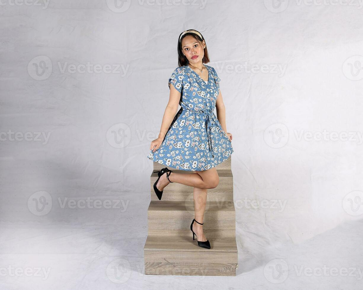Young aisan woman drama acting theatre student performing rehearsal expression pose photo
