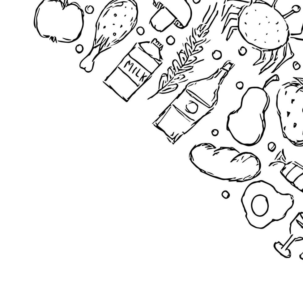 Drawn food background. Doodle food illustration with place for text vector