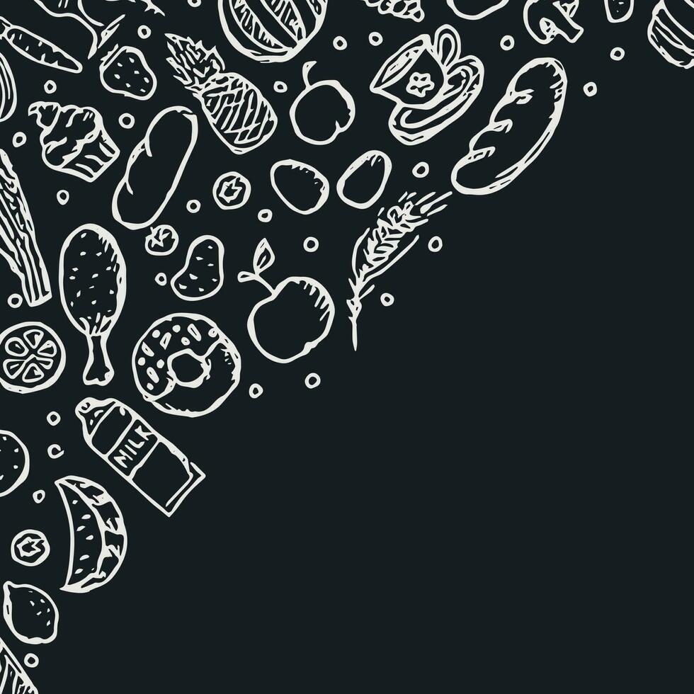 Drawn food background. Doodle food illustration with place for text vector