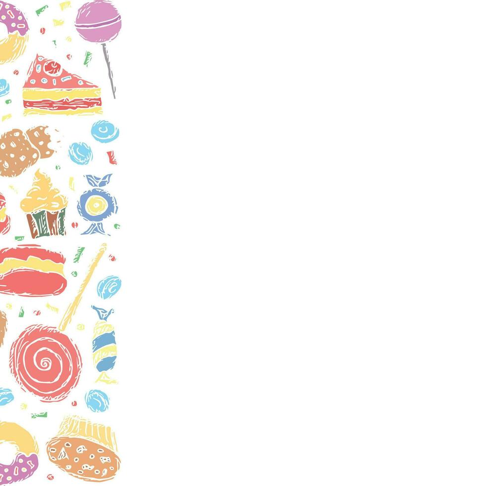 dibujado dulces antecedentes. garabatear comida ilustración con dulces y sitio para texto vector