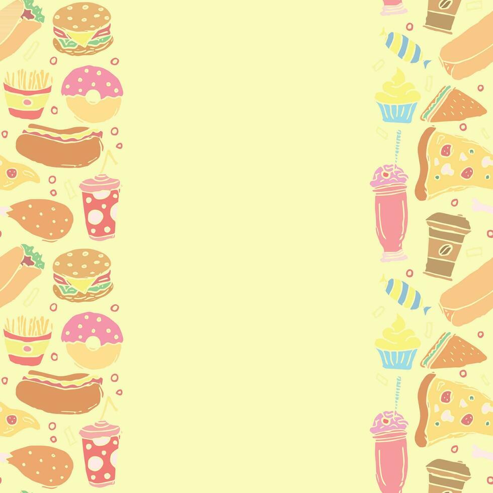 fast food background with place for text. Doodle fastfood icons. Drawn food illustration vector