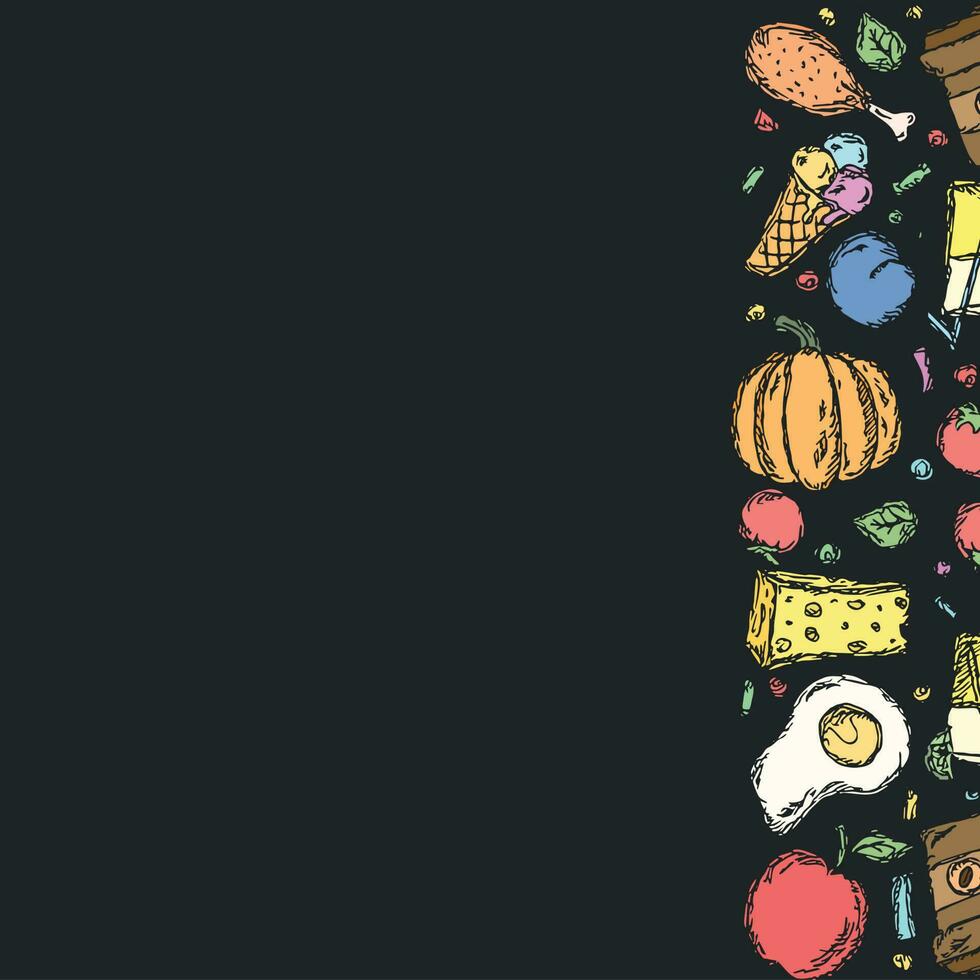 Drawn food background. Doodle food illustration with place for text vector