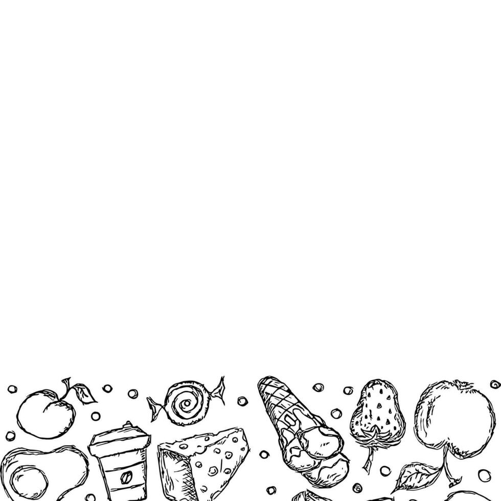 Drawn food background. Doodle food illustration with place for text vector