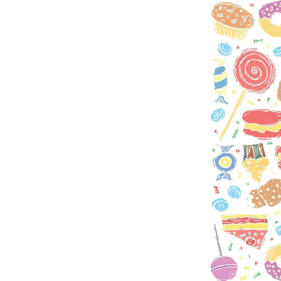 dibujado dulces antecedentes. garabatear comida ilustración con dulces y sitio para texto vector