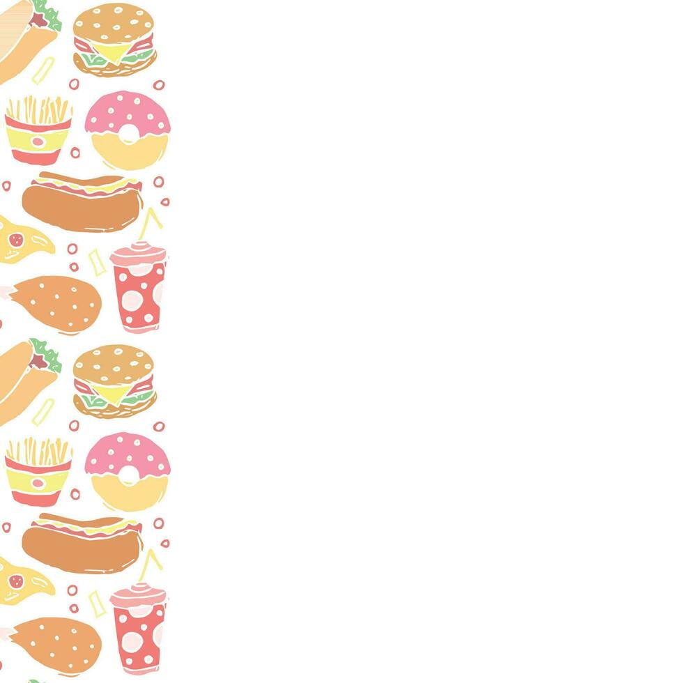 fast food background with place for text. Doodle fastfood icons. Drawn food illustration vector