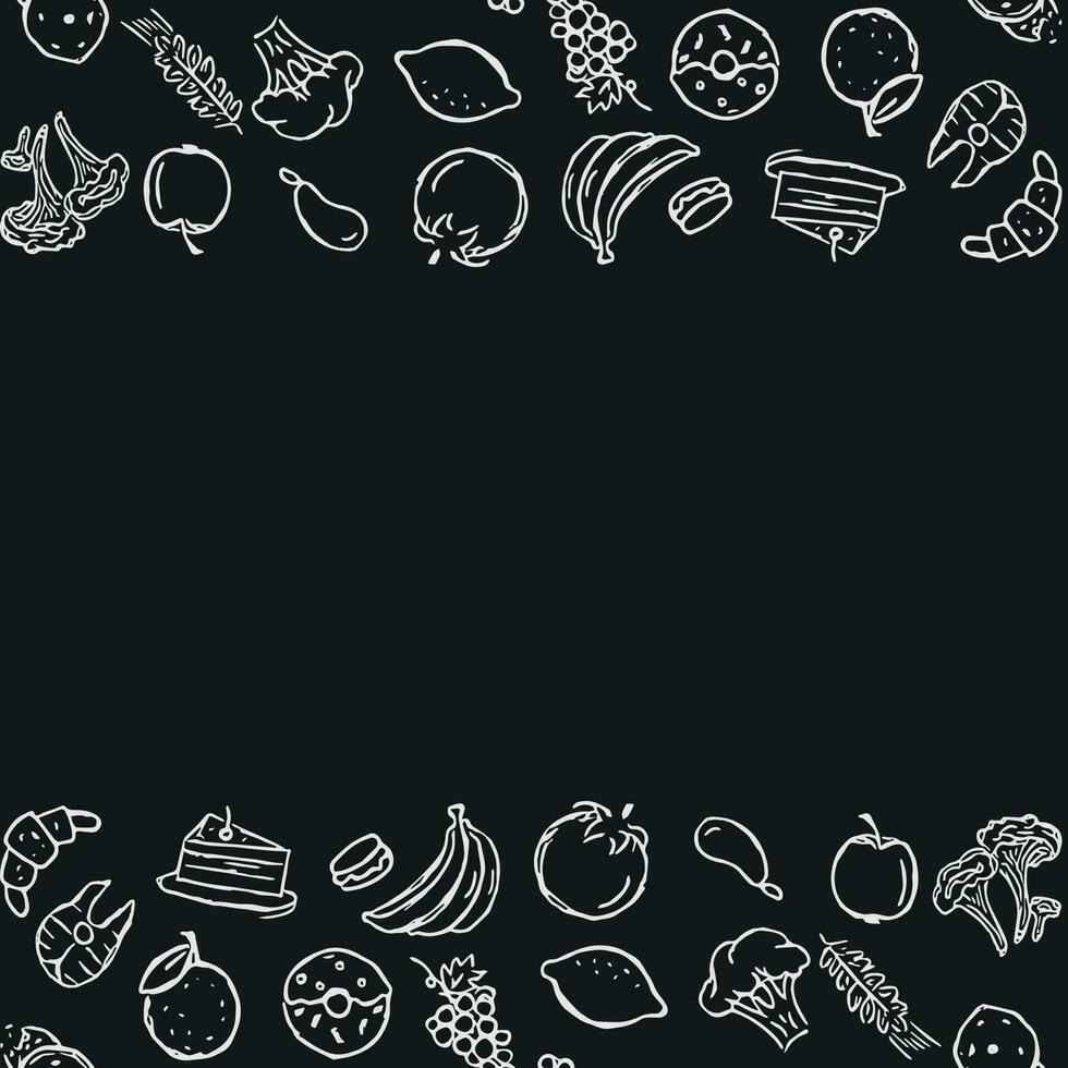 Drawn food background. Doodle food illustration with place for text vector