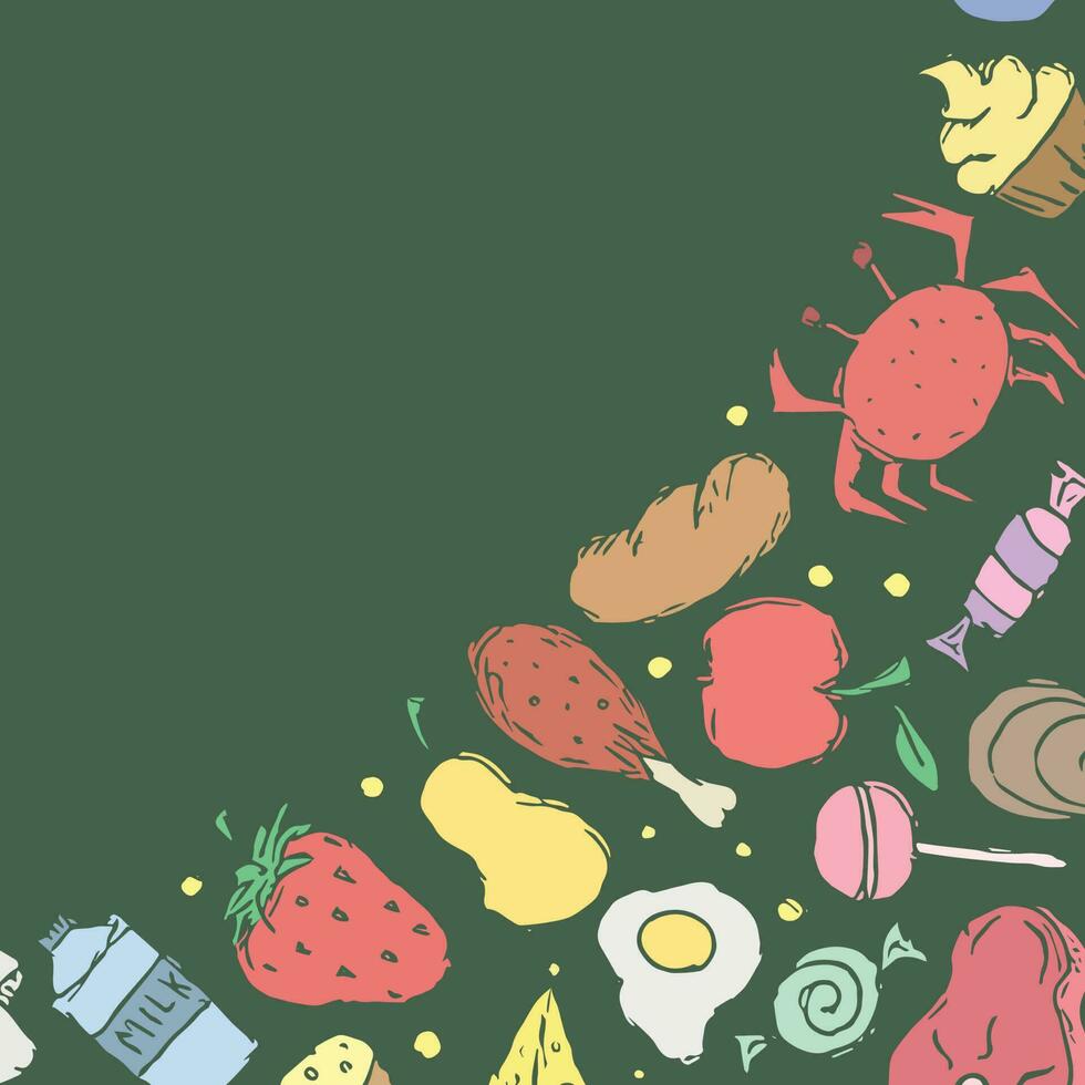 dibujado comida antecedentes. garabatear comida ilustración con sitio para texto vector