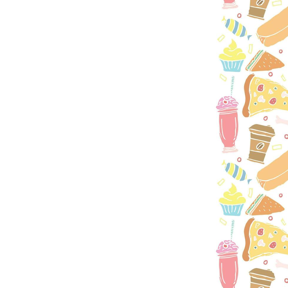 rápido comida antecedentes con sitio para texto. garabatear comida rápida iconos dibujado comida ilustración vector