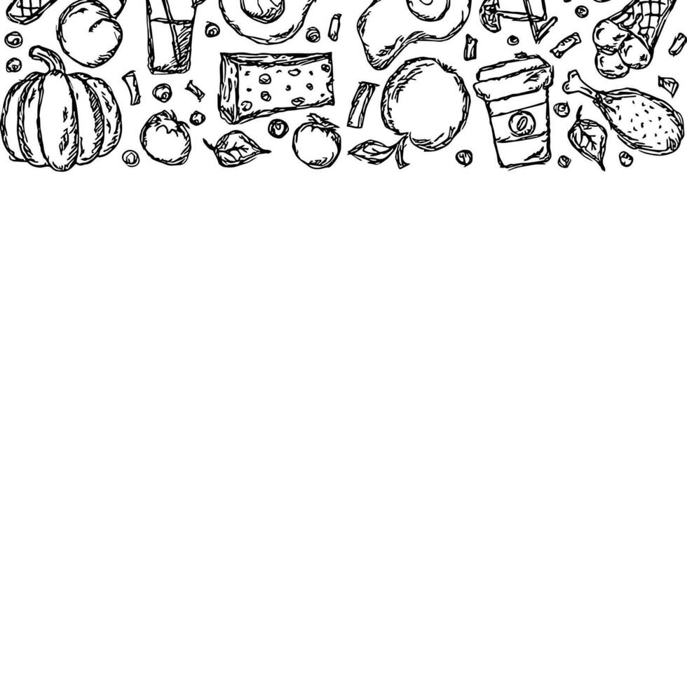 Drawn food background. Doodle food illustration with place for text vector