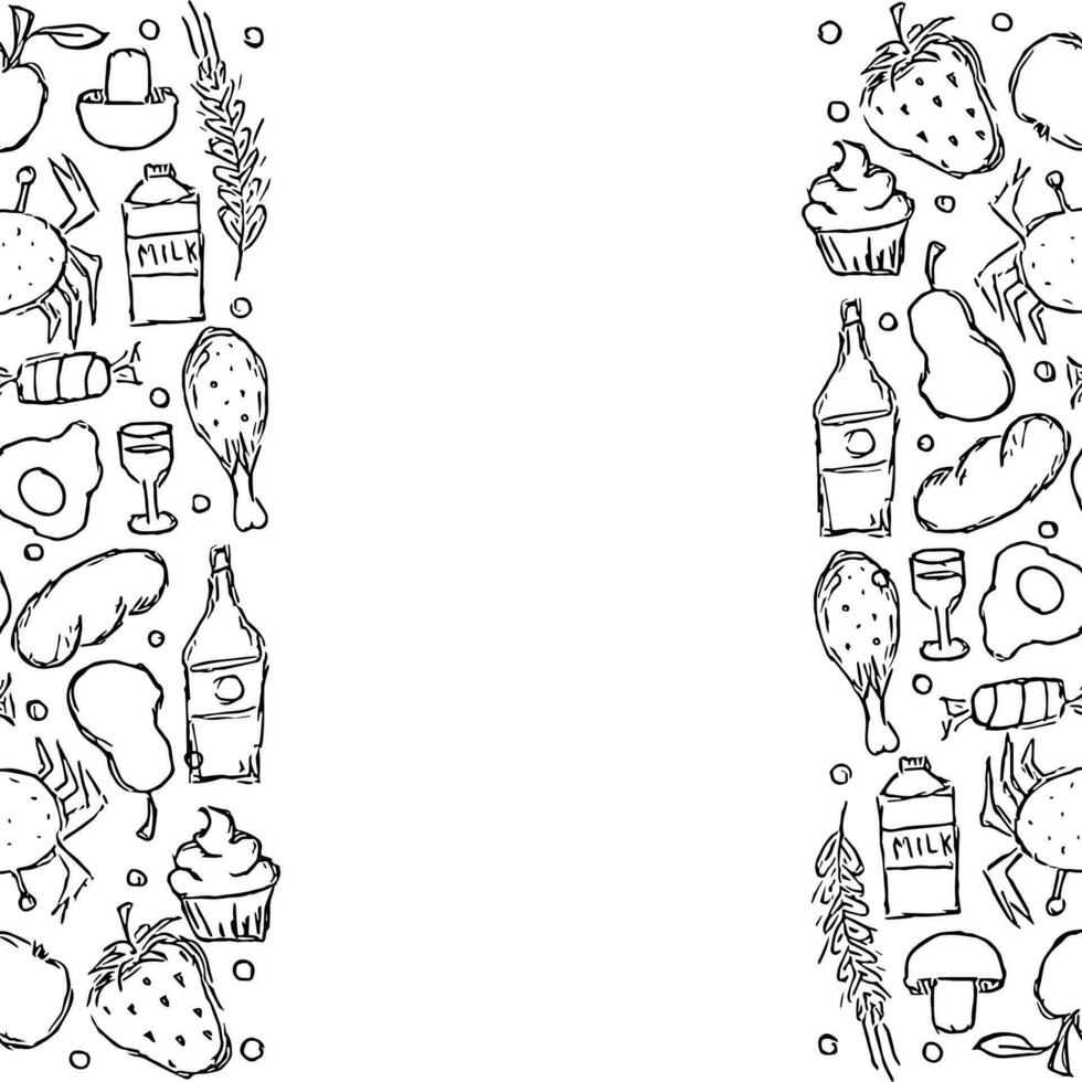 Drawn food background. Doodle food illustration with place for text vector