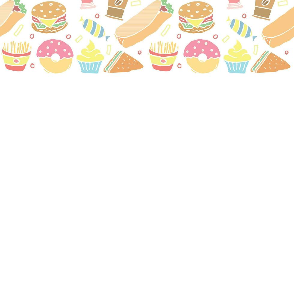 fast food background with place for text. Doodle fastfood icons. Drawn food illustration vector