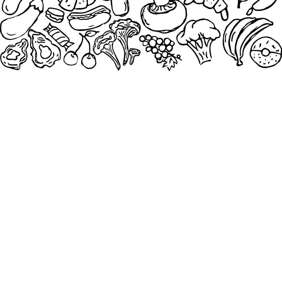 Drawn food background. Doodle food illustration with place for text vector