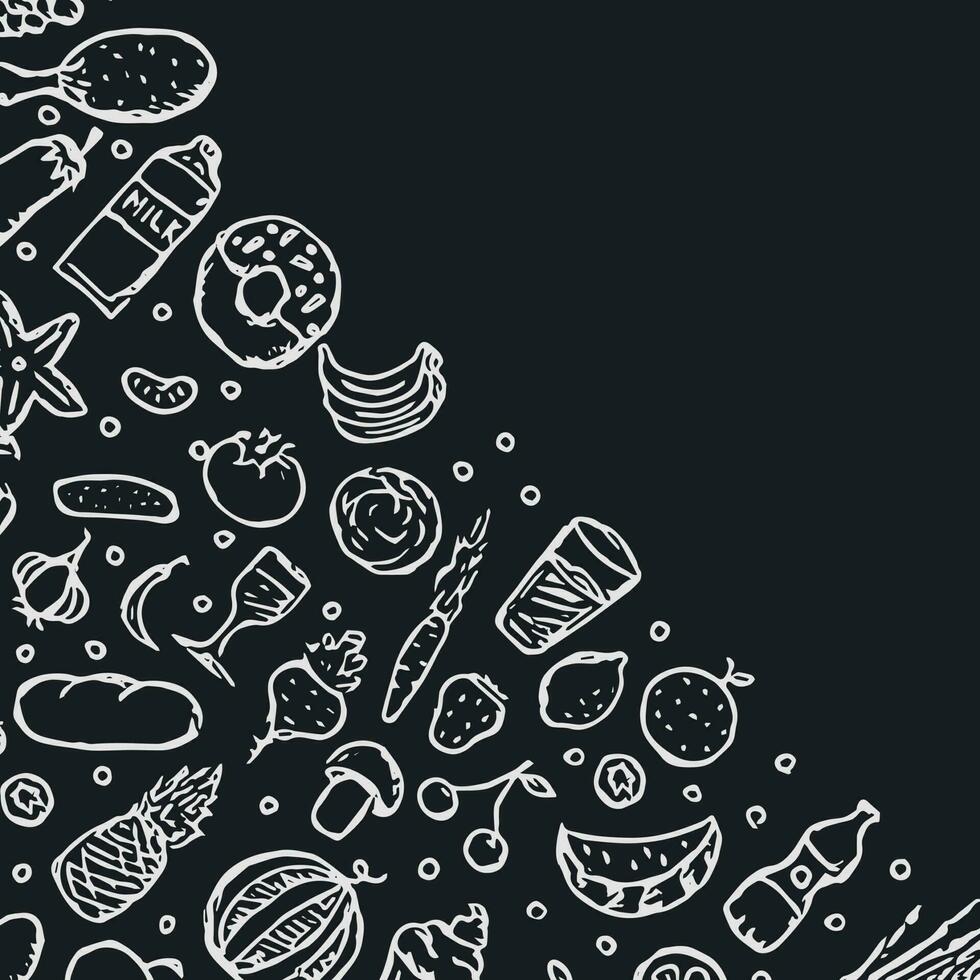 Drawn food background. Doodle food illustration with place for text vector