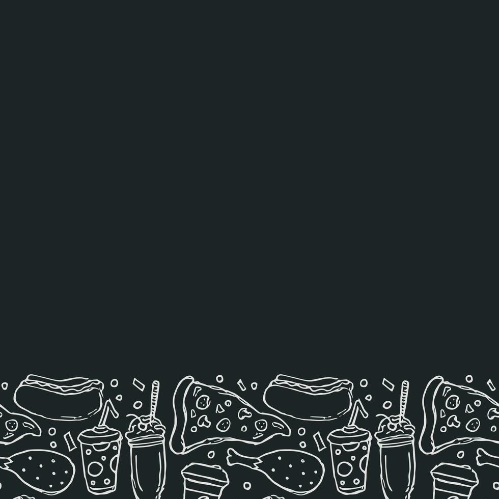 fast food background with place for text. Doodle fastfood icons. Drawn food illustration vector