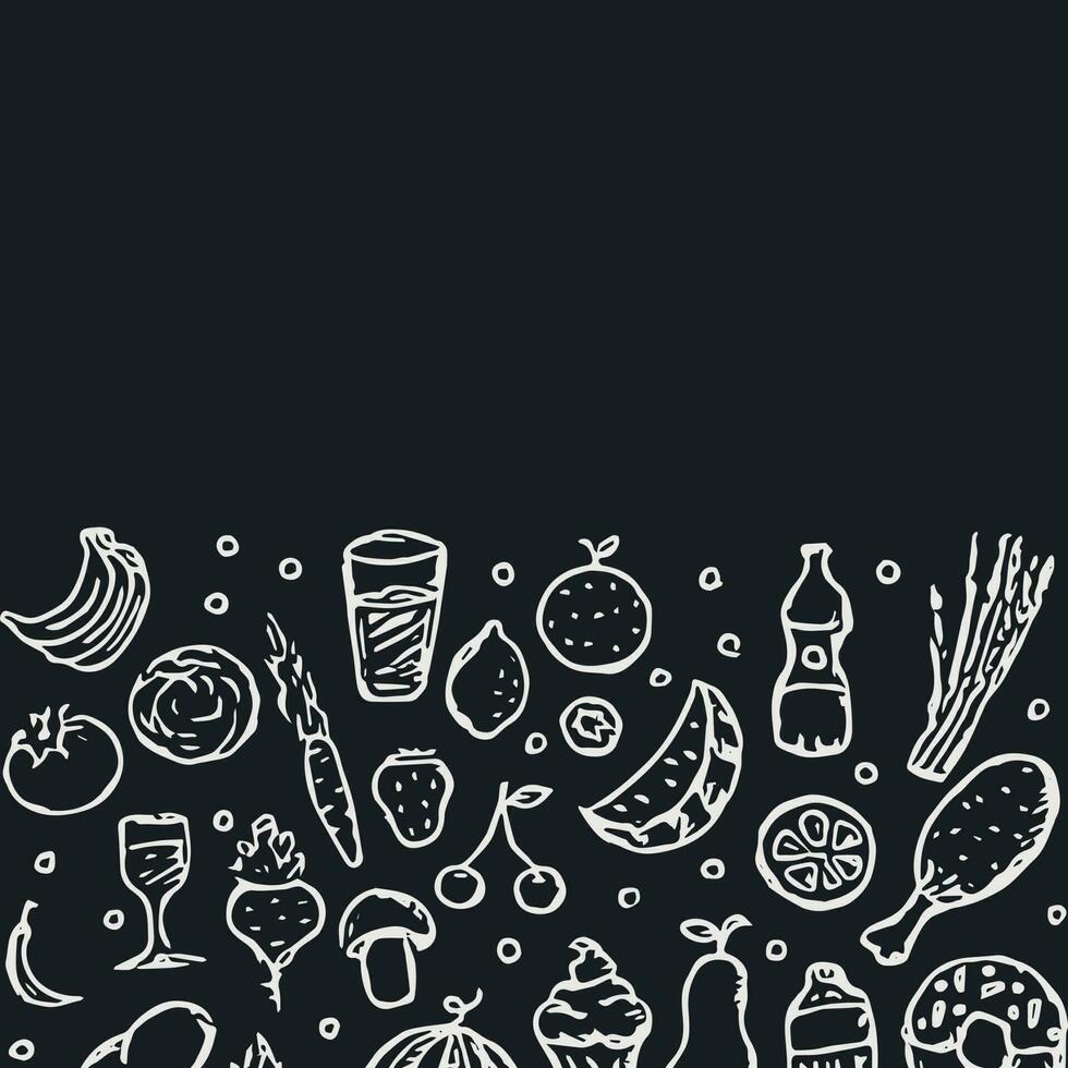 Drawn food background. Doodle food illustration with place for text vector