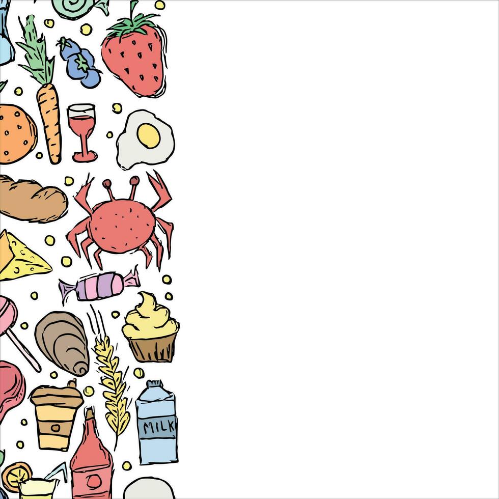 Drawn food background. Doodle food illustration with place for text vector