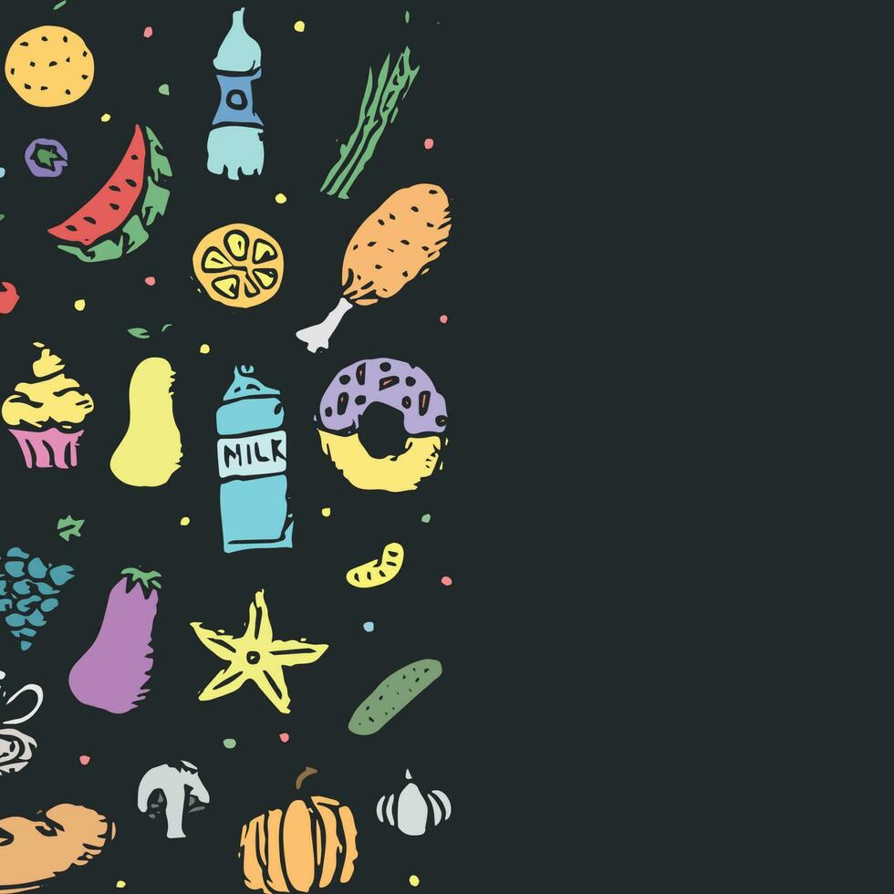 Drawn food background. Doodle food illustration with place for text vector