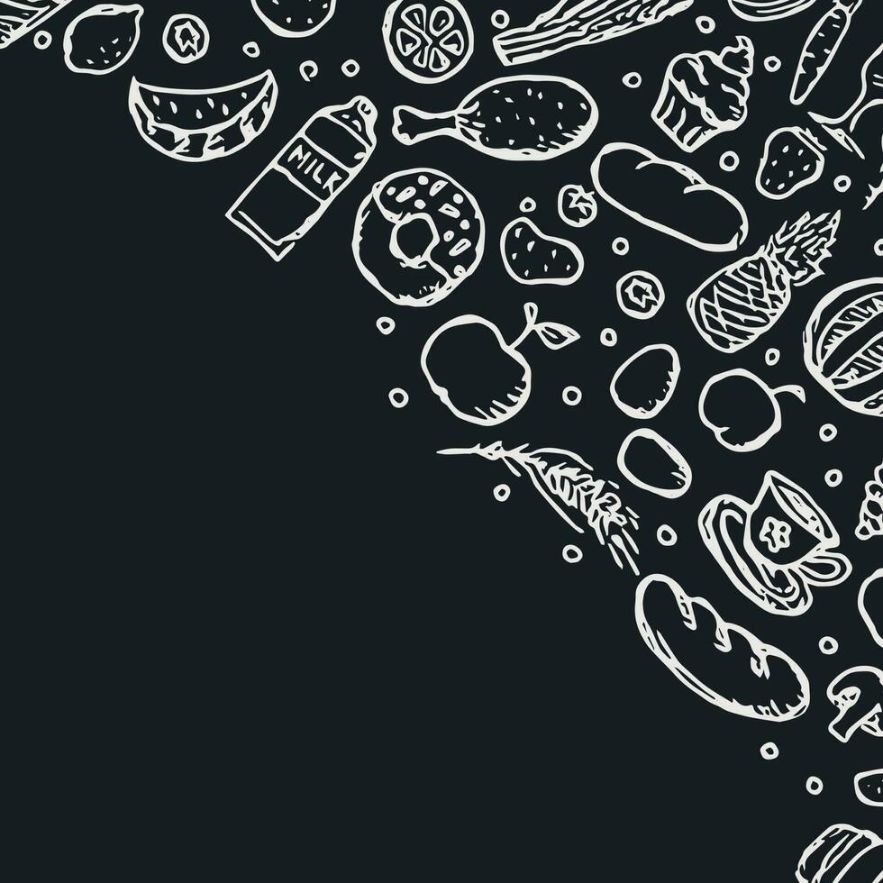 Drawn food background. Doodle food illustration with place for text vector