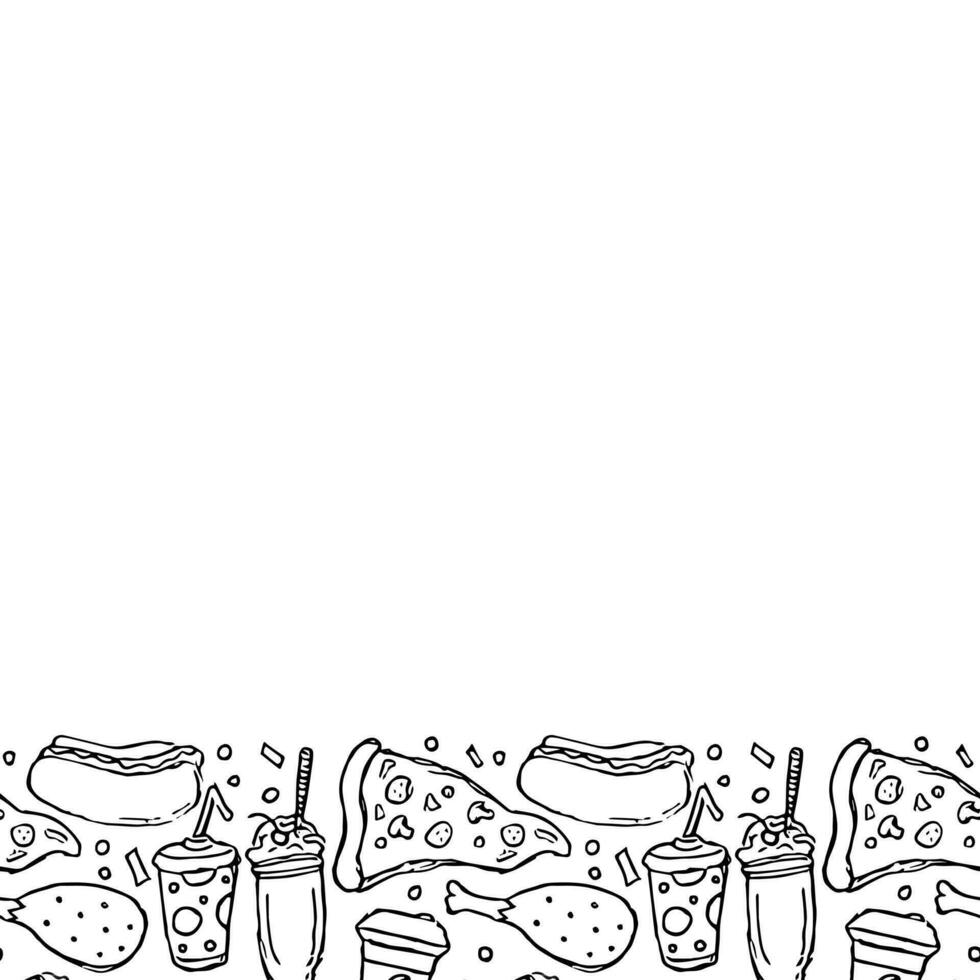 fast food background with place for text. Doodle fastfood icons. Drawn food illustration vector