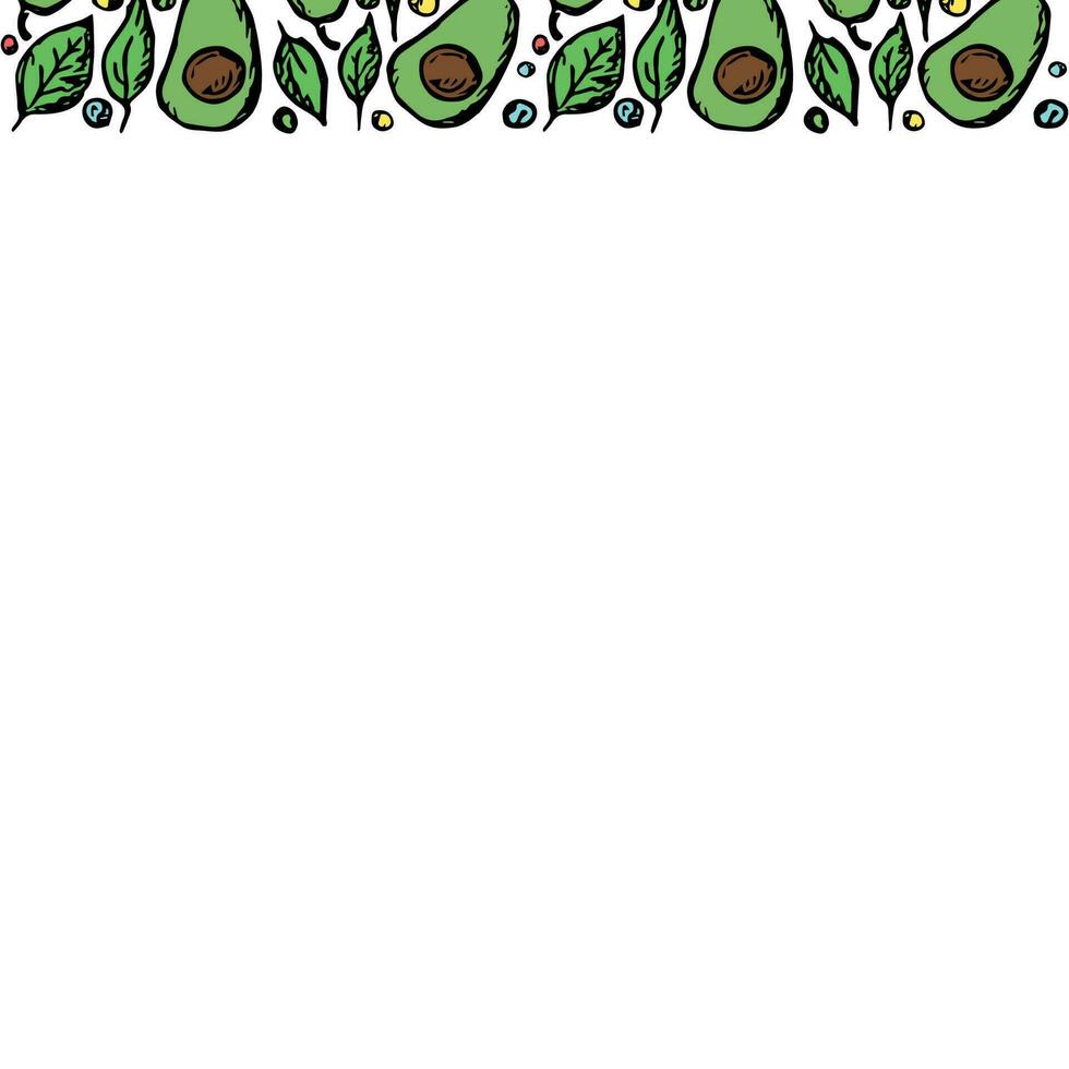Avocado background with place for text. Drawn avocado illustration vector