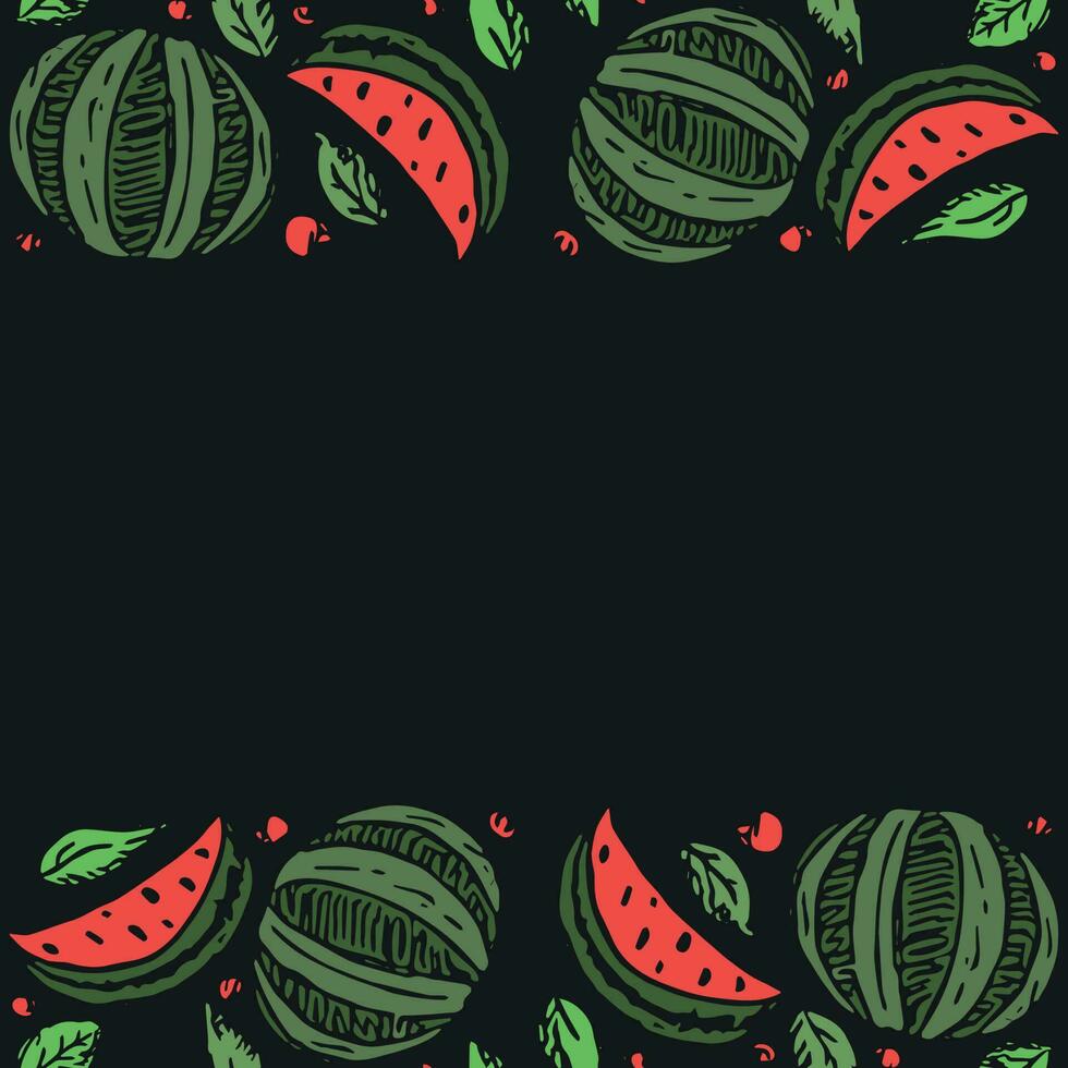 Watermelon background with place for text. Drawn watermelon illustration vector