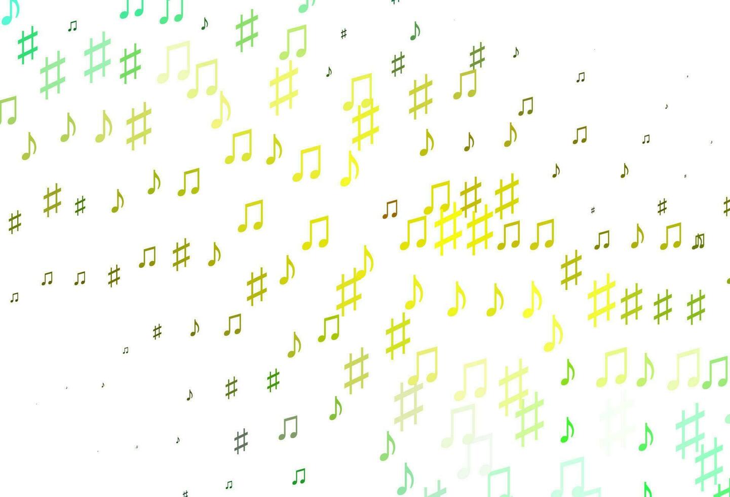 textura de vector verde claro, amarillo con notas musicales.