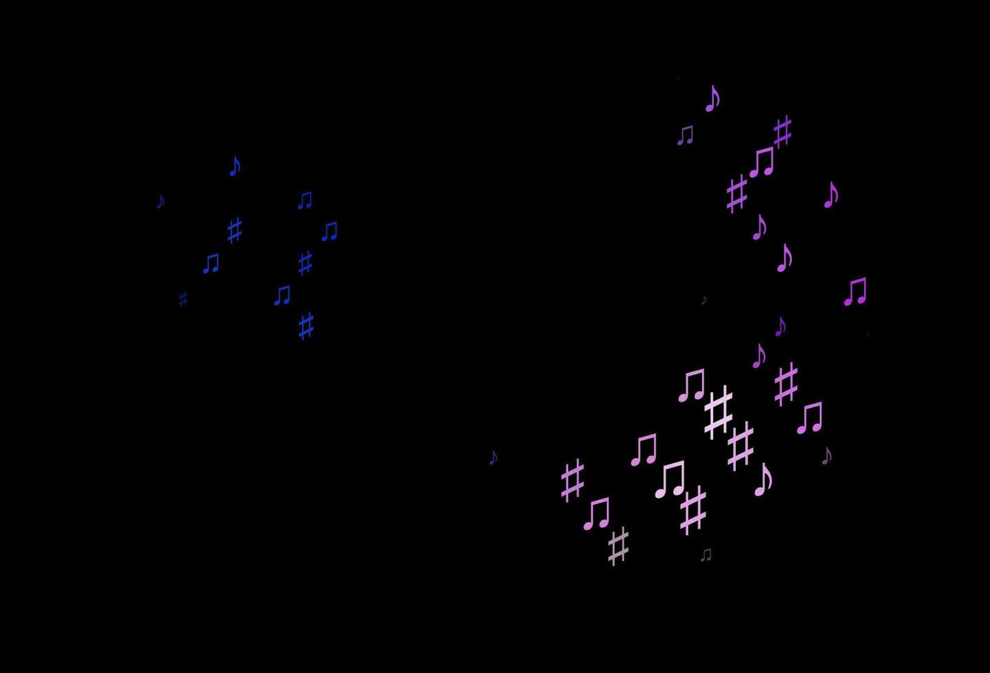 plantilla de vector de color rosa oscuro, azul con símbolos musicales.