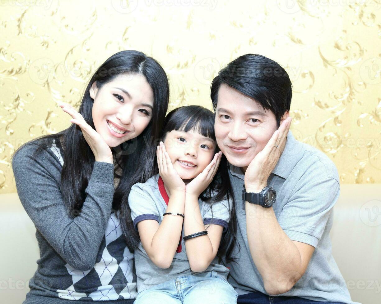 South East Asian young father mother daughter  parent girl child activity photo