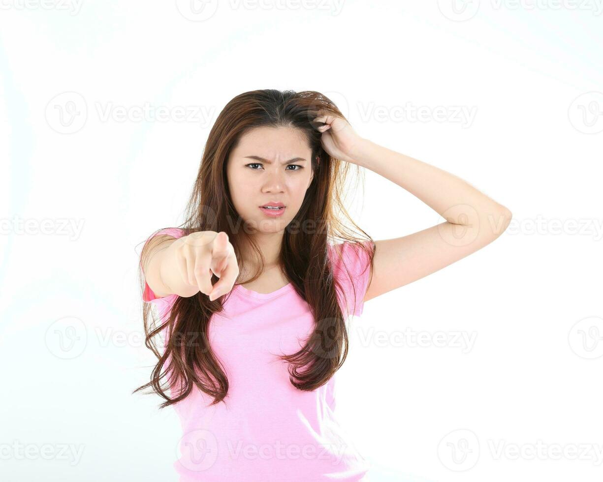Young asian woman active healthy lifestyle expression bad hair day photo