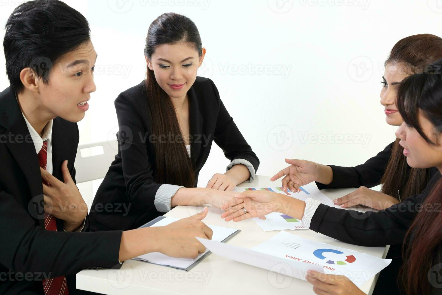 South east Asian young Chinese Indian man woman wearing formal business office ware on white background pose expression photo