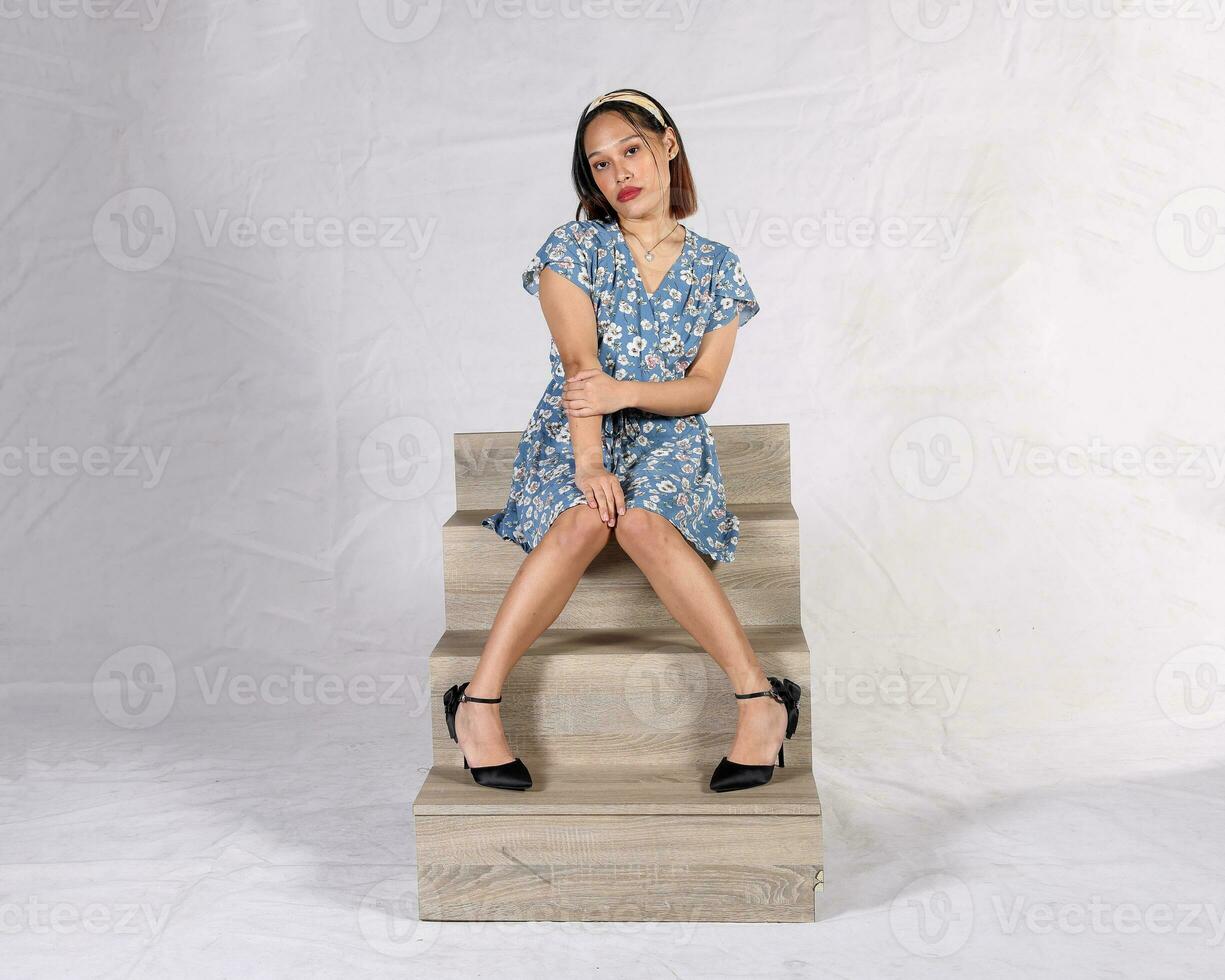 Young aisan woman drama acting theatre student performing rehearsal expression pose photo