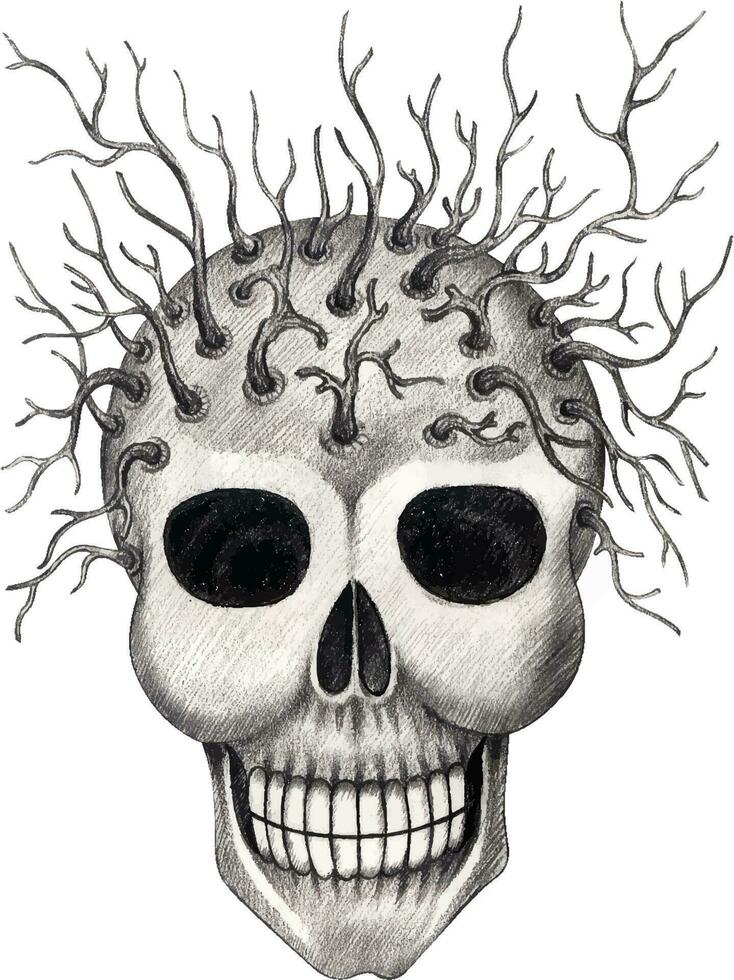 Surreal skull. Hand drawing and make graphic vector. vector