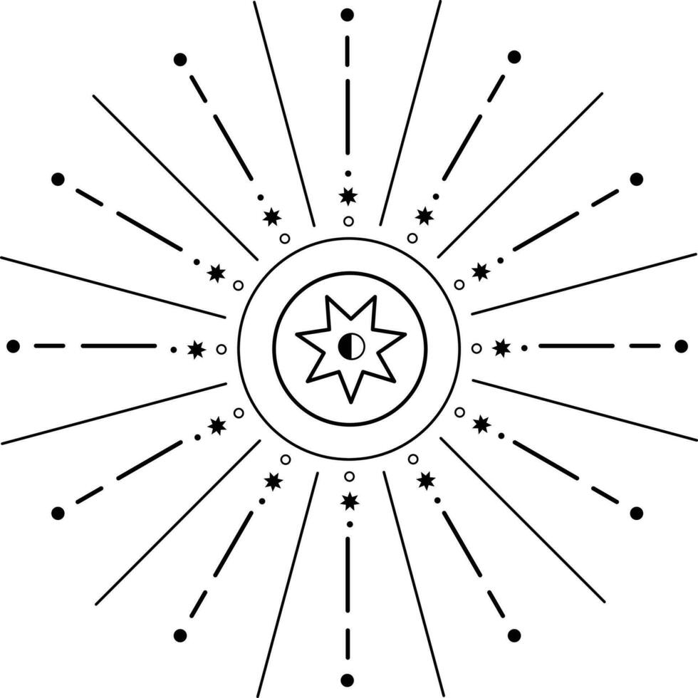 Aesthetic Celestial Sun Line Art vector