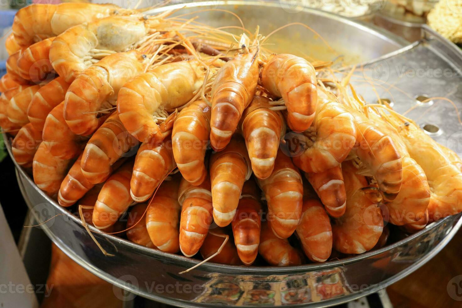 Fresh prawn shrimp BBQ grill at street side food stall photo