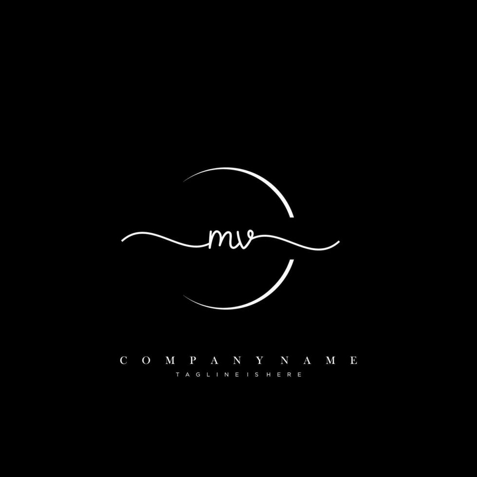 MV Initial Letter handwriting logo hand drawn template vector art, logo for beauty, cosmetics, wedding, fashion and business