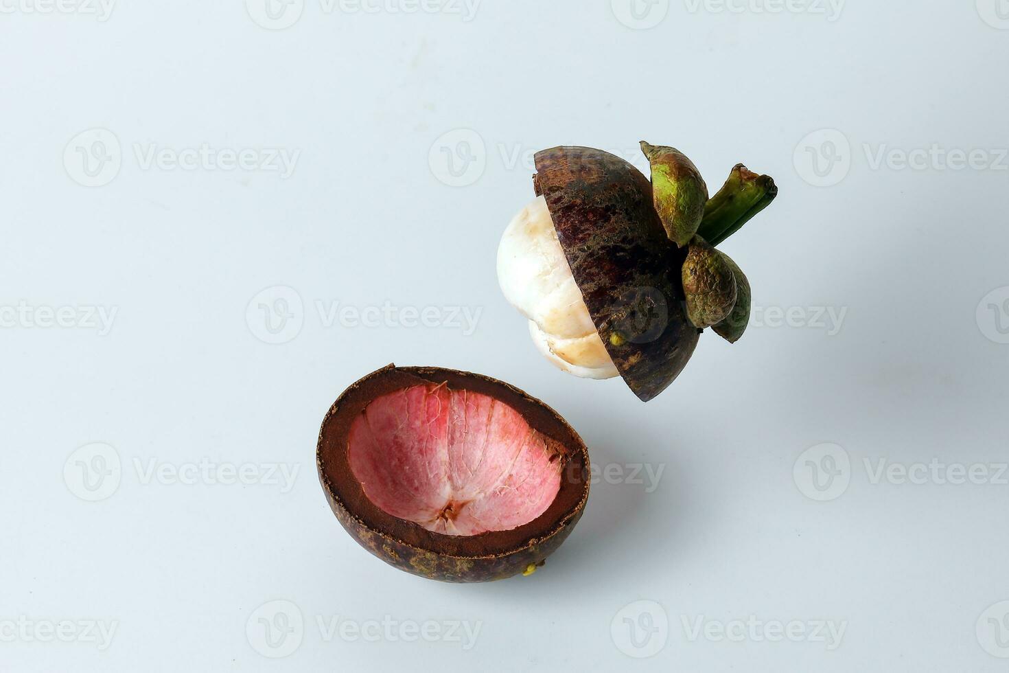 Mangosteen purple sweet sower heaty fruit on white background photo