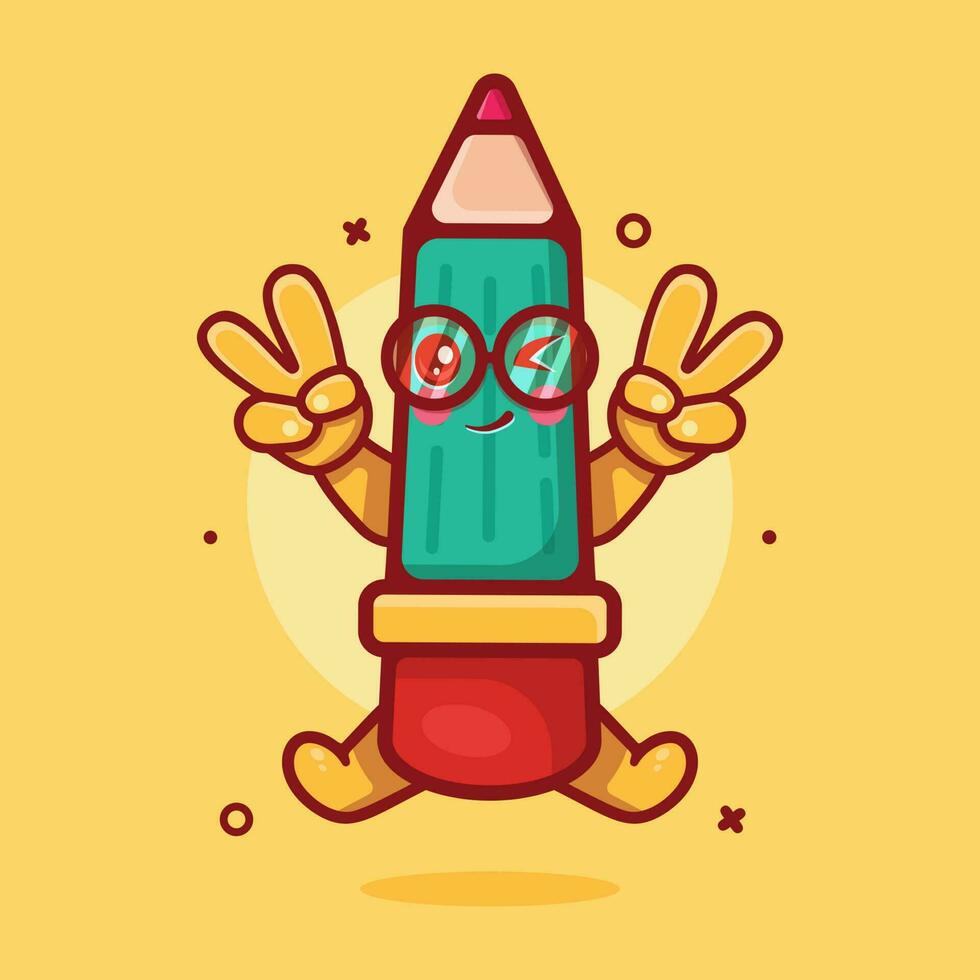 cute pencil character mascot with peace sign hand gesture isolated cartoon in flat style design vector