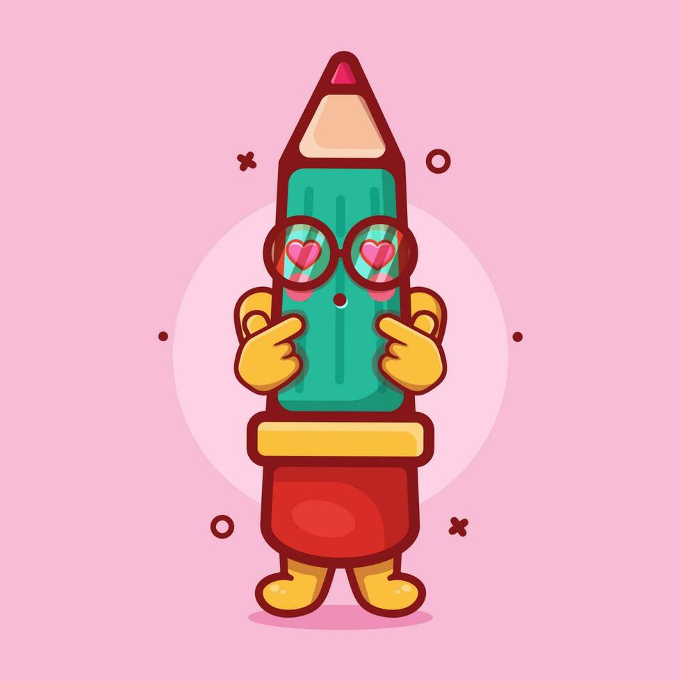 linda lápiz personaje mascota con amor firmar mano gesto aislado dibujos animados en plano estilo diseño vector
