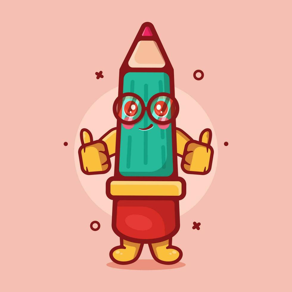 gracioso lápiz personaje mascota con pulgar arriba mano gesto aislado dibujos animados en plano estilo diseño vector