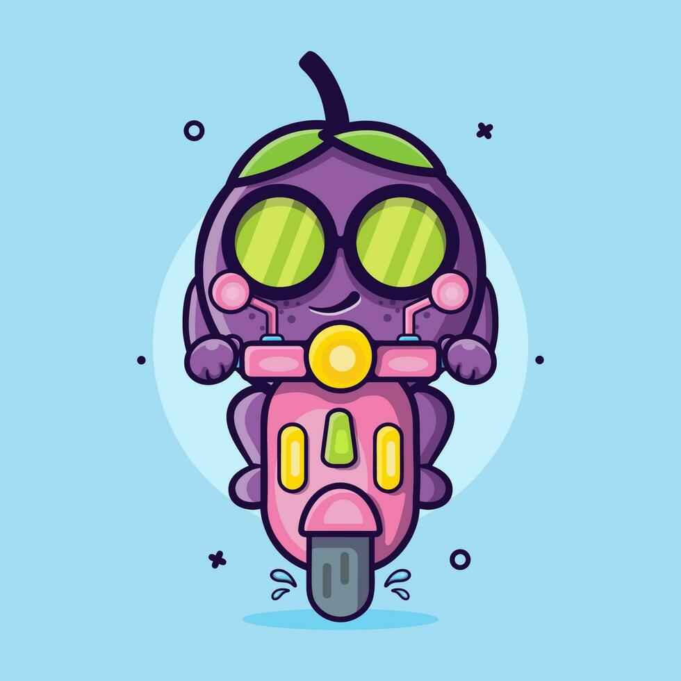cool mangosteen fruit character mascot riding scooter motorcycle isolated cartoon in flat style design vector